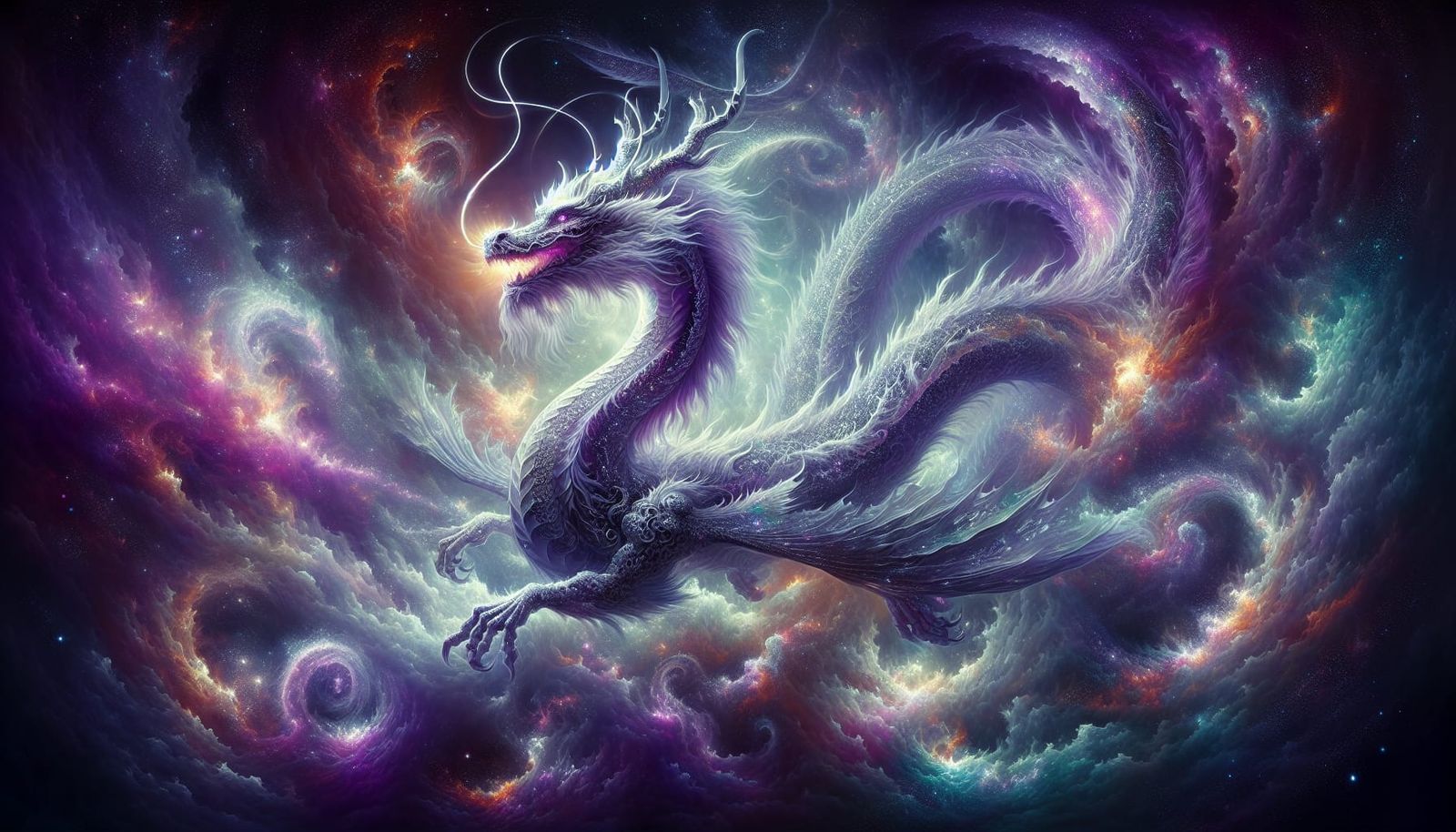 Cosmic Dragon Ascends Through Nebula in Astral Cosmic Style