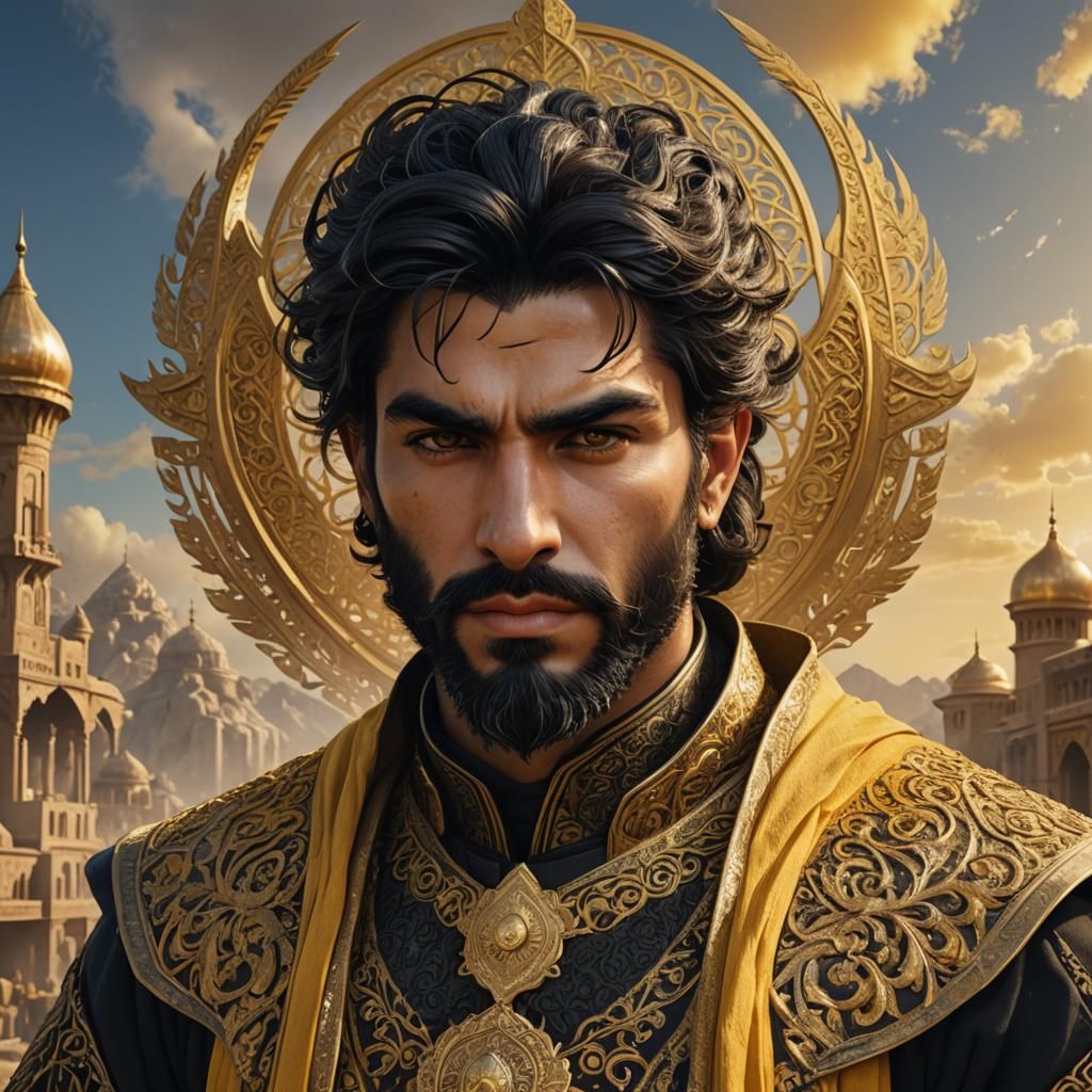 Handsome Persian God Portrait in Detailed Matte Painting