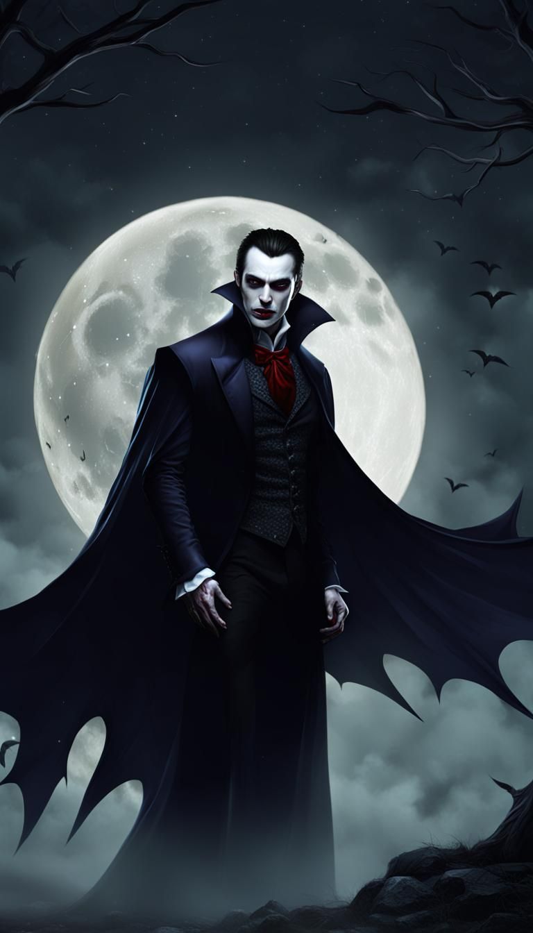 Vampire Silhouette Under Full Moon