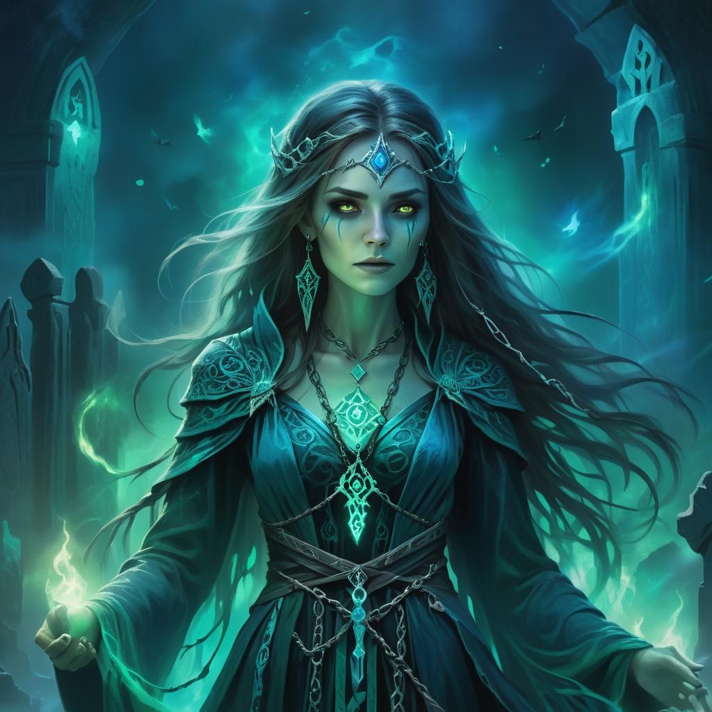 Majestic Sorceress in Graveyard: Fantasy Concept Art