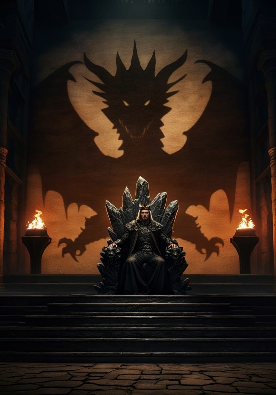 Epic Dragon Throne Room Scene in Dark Fantasy Style