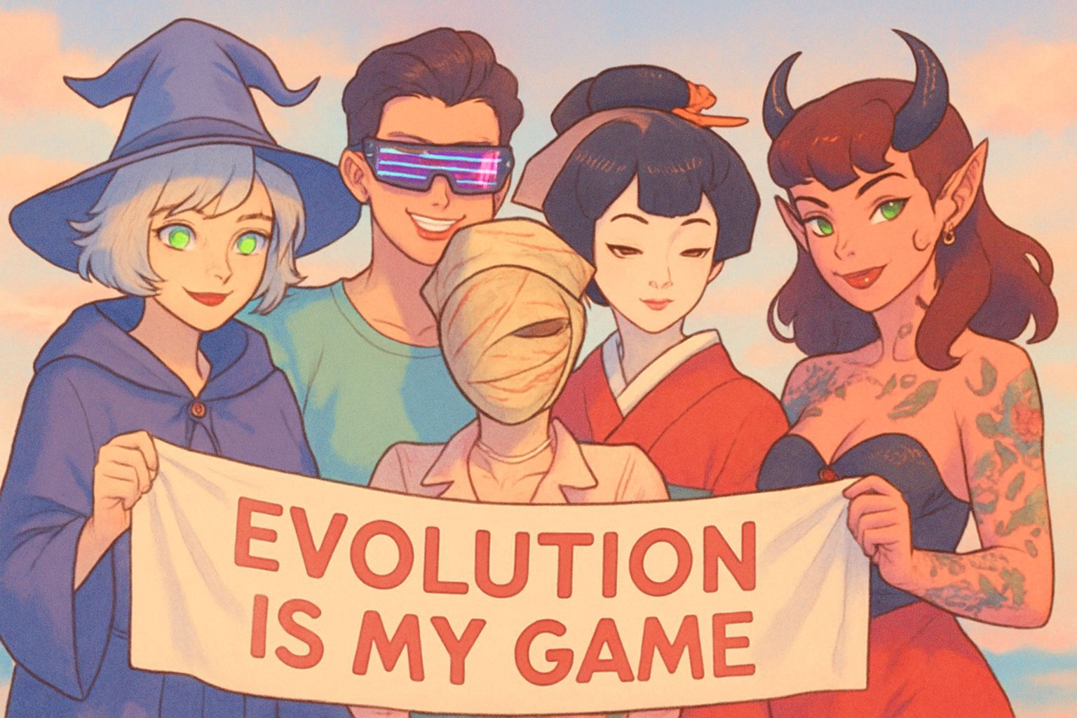 Anime-Style Friends Promote Evolution on Banner