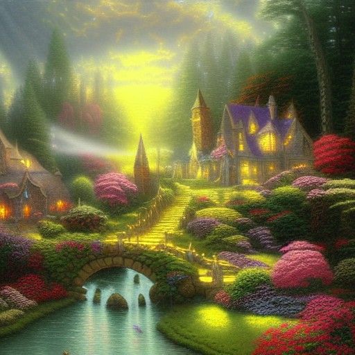 Ethereal Fantasy Landscape with Nine Figures