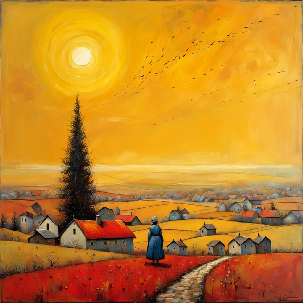 Textured Primitive Naive Encaustic Painting