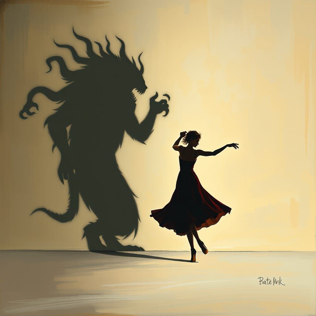 Woman's Shadow Beast Reflects Inner Turmoil