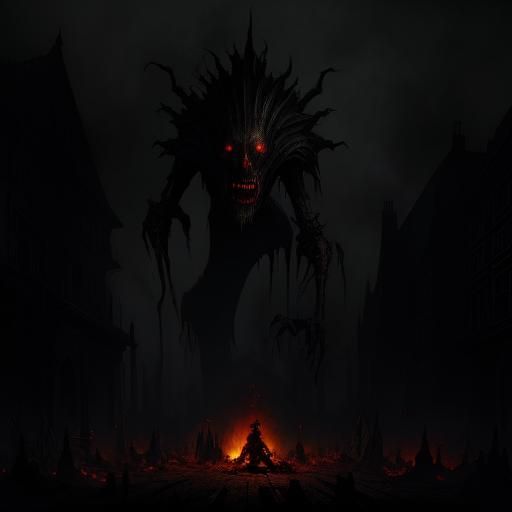 Grotesque Goddess in Dark Surrealist Horror Scene