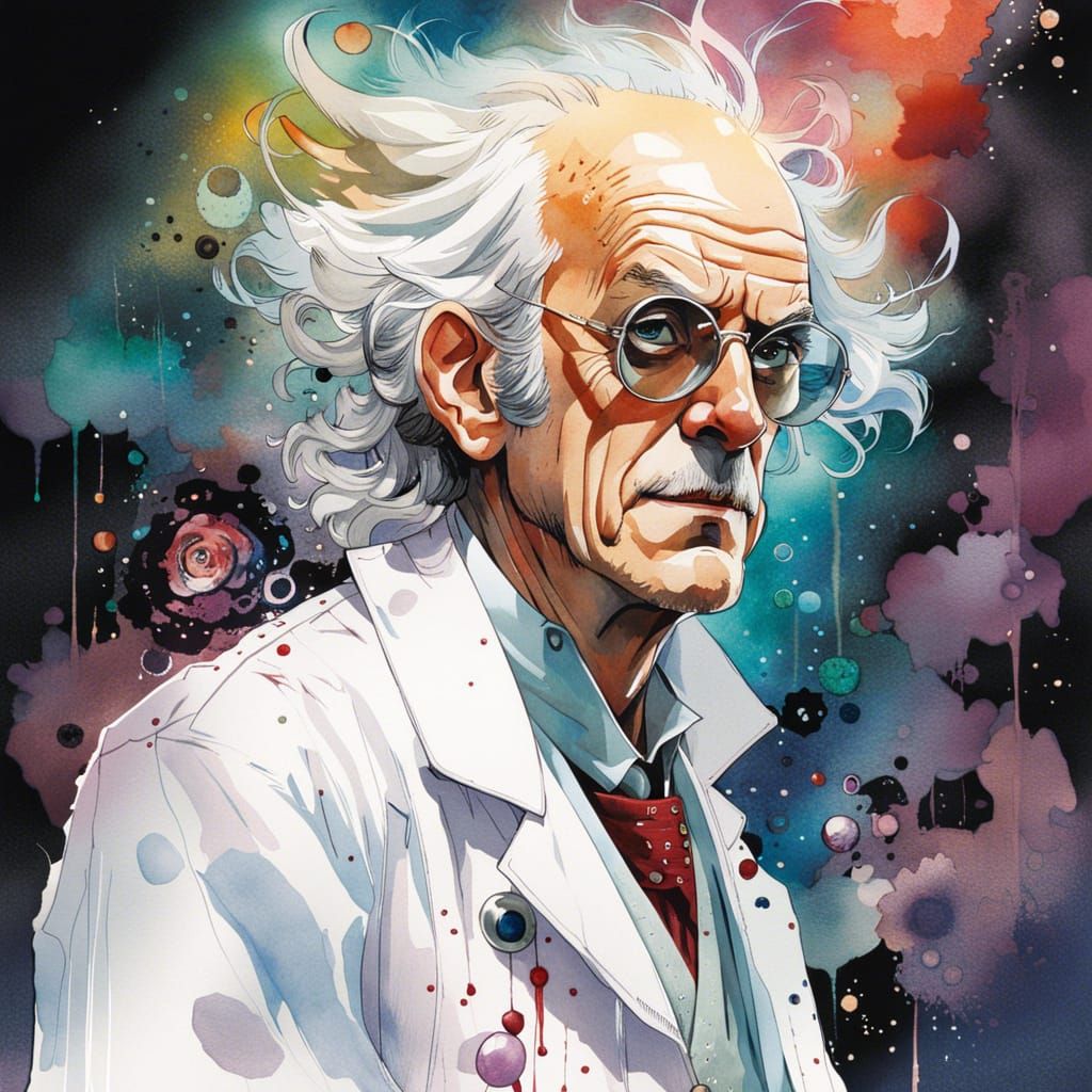 Mad Scientist in Watercolor Manga Style