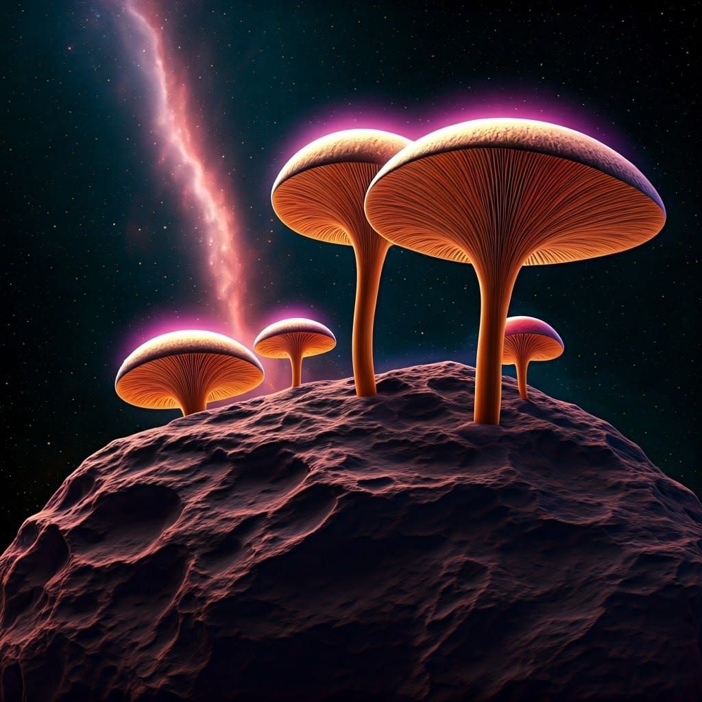 Glowing Fungi in a Cosmic Nebula