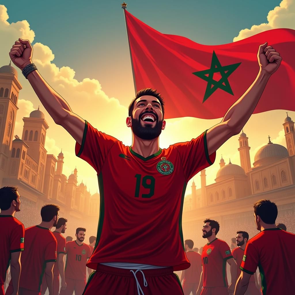Moroccan Fan Celebrates in Vibrant Anime Style