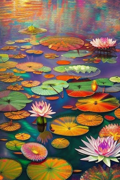 Crystalline Stained Glass Water Lily Digital Art