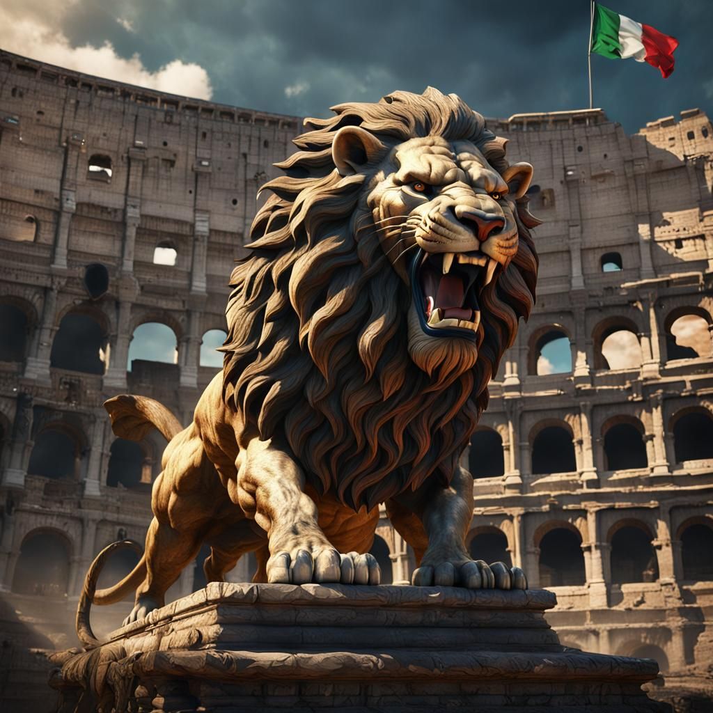 Roaring Lion in Rome Colosseum: Fantasy Concept Art