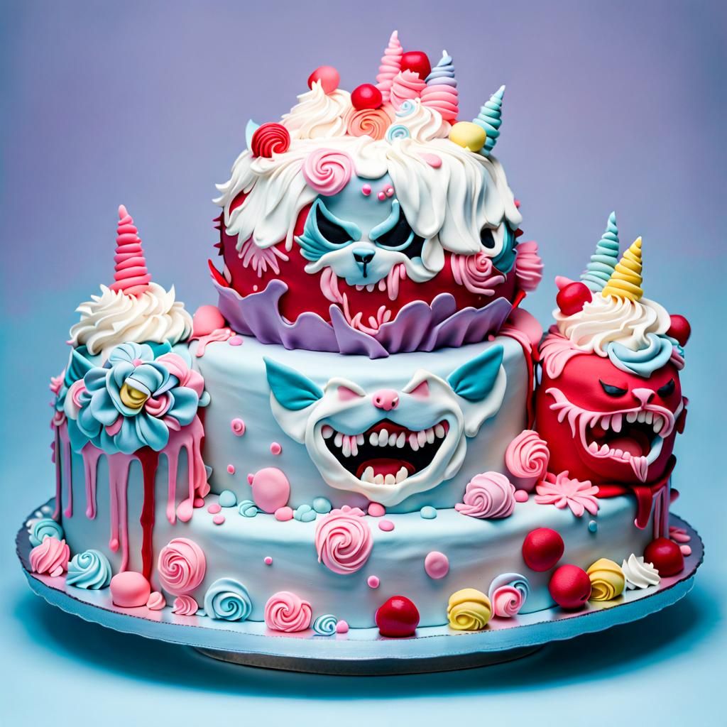 Apocalyptic Pastel Cake Creature Invasion