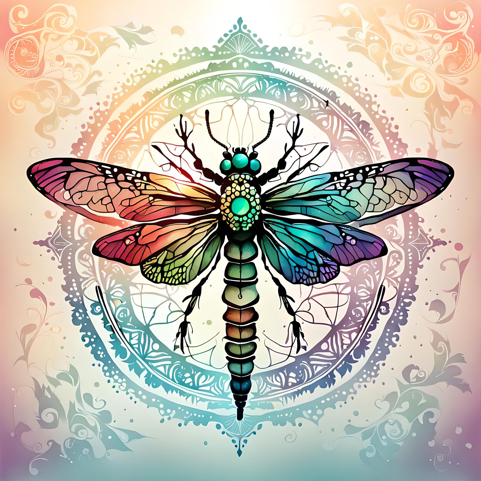 Boho Dragonfly Poster Art with Faded Colors