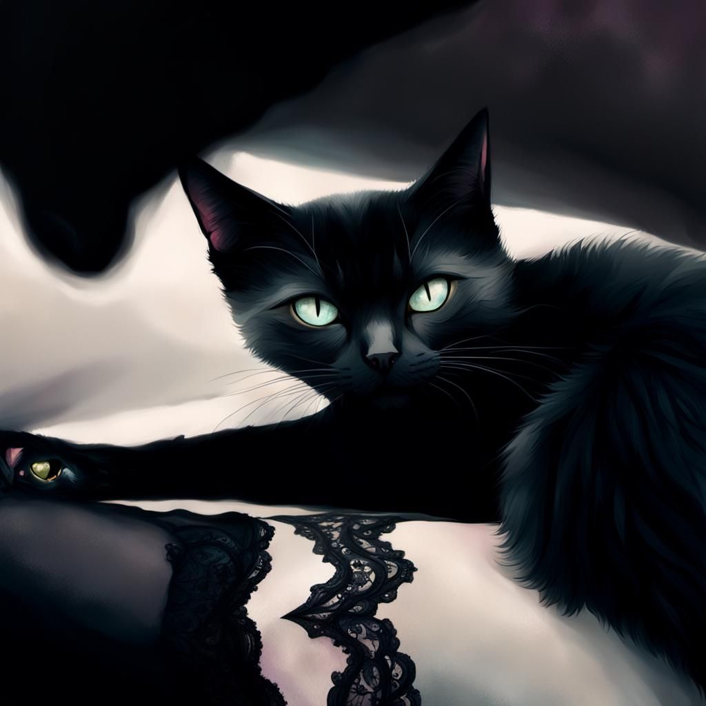 Baby and Black Cat in Whimsical Fantasy Art