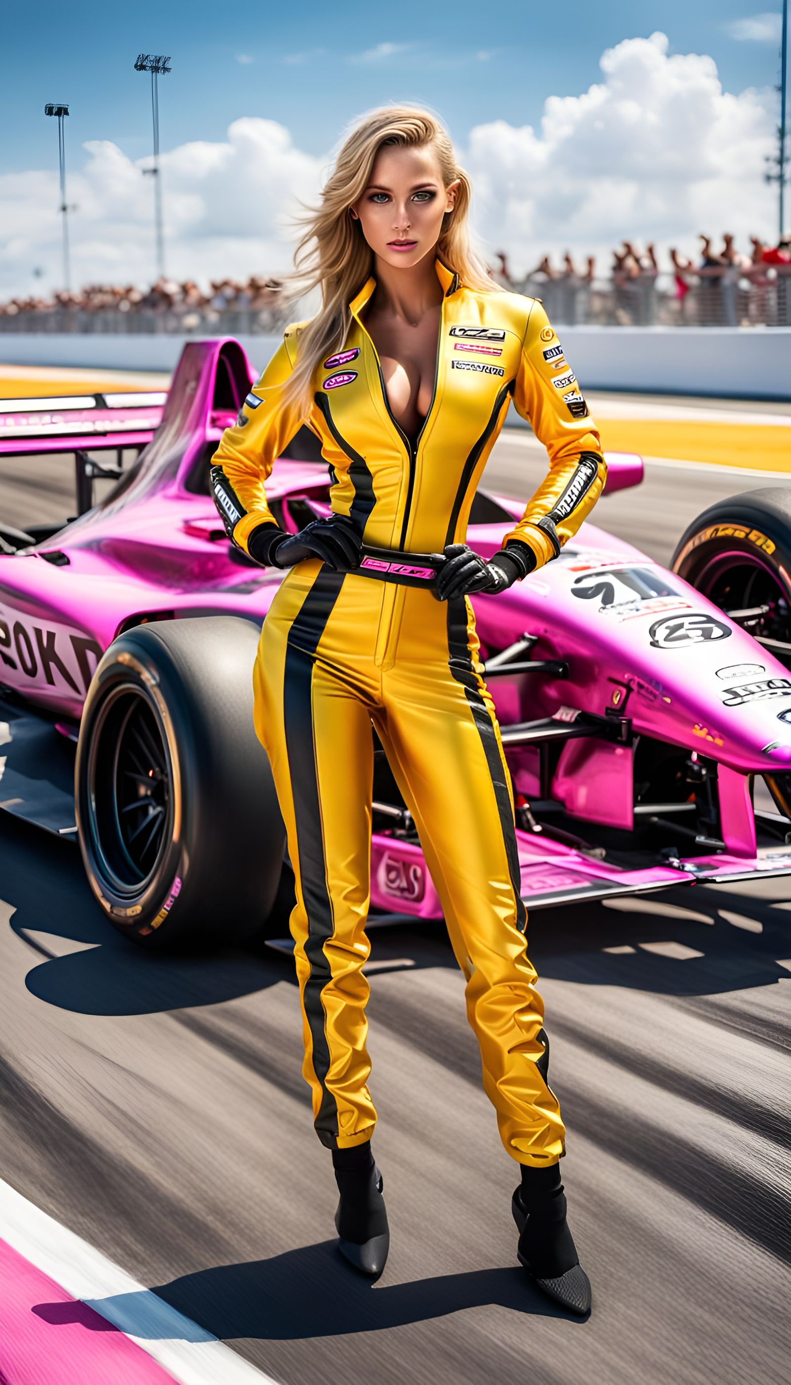 Formula Race Car Drifting with Blonde Driver