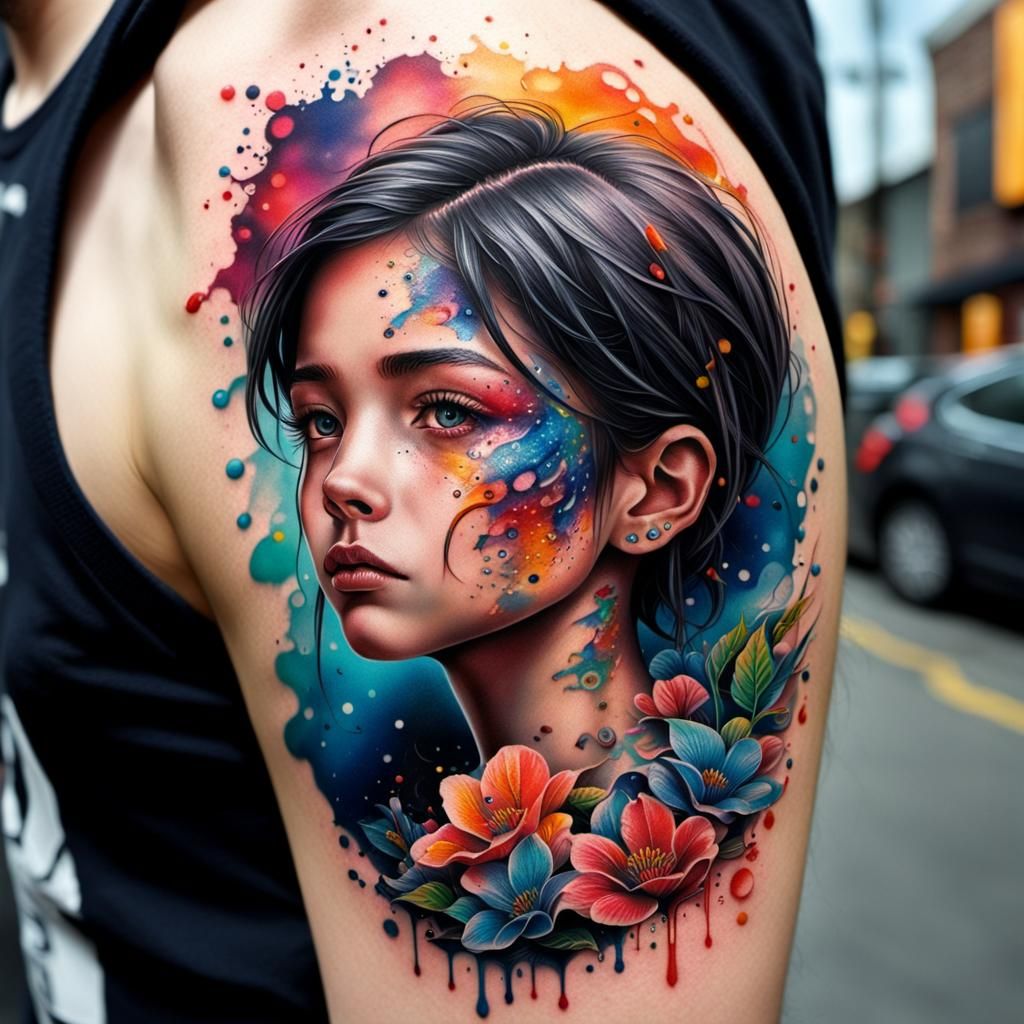Intricately Detailed Tattoo Design in Splash Art Style
