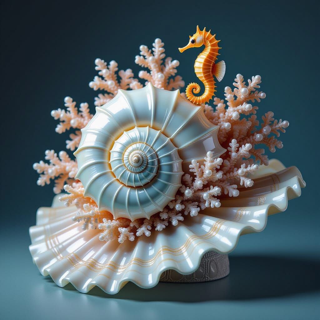 Avant-Garde Nautilus Shell Hat with Coral and Pearls