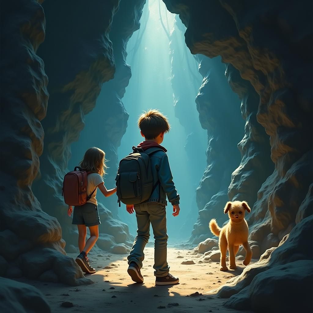 Mystical Cave Exploration in Cubist Style