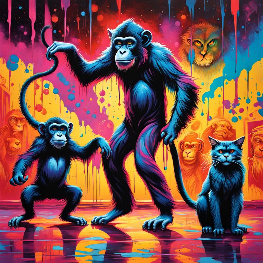 Monkey Men and Cats in Dance Hall, Graffiti Art