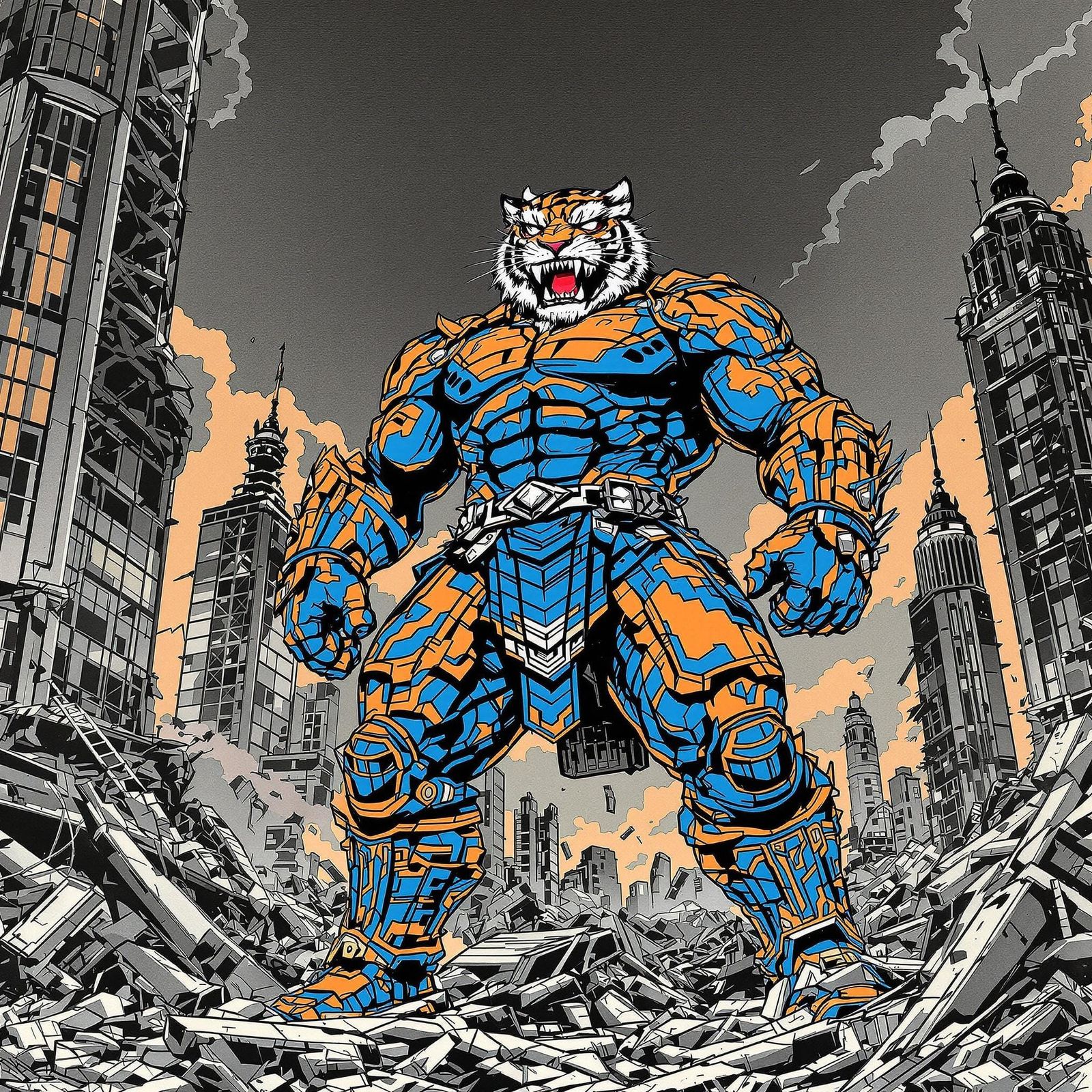 An epic post apocalypse scene, massive samurai ninja, super ...