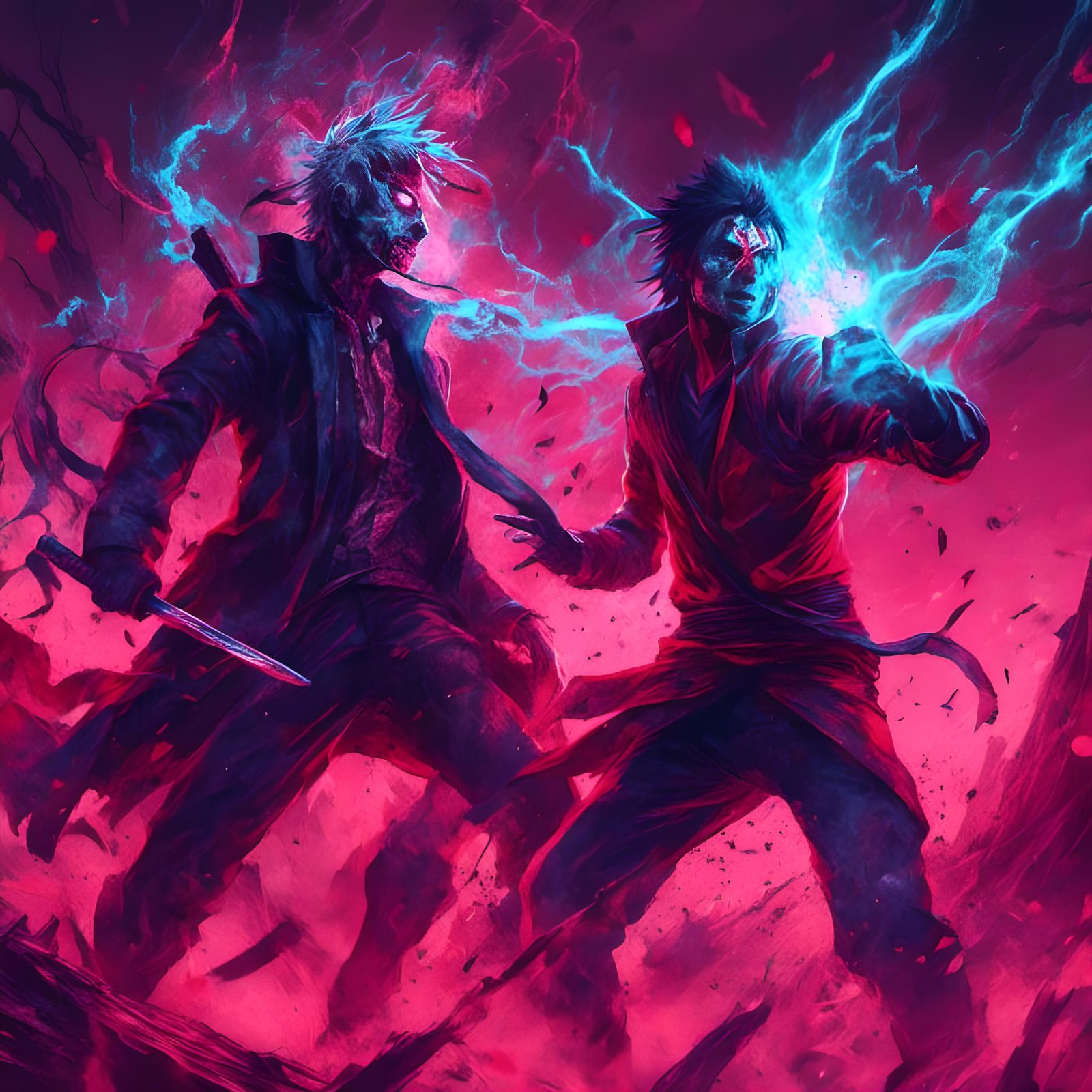 Naruto and Touji Clash in Synthwave Anime Style