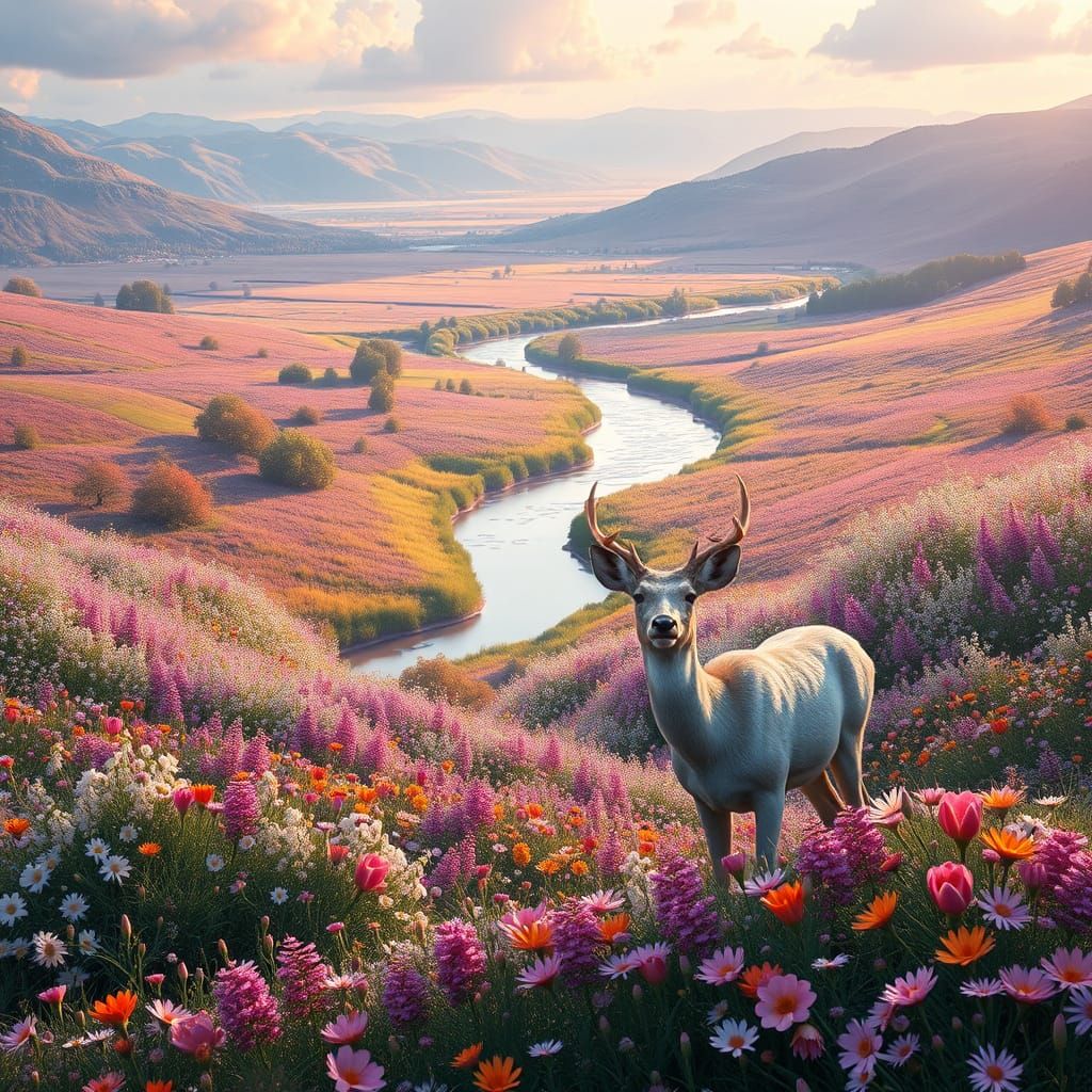 Vibrant Spring Landscape in 3D Scandinavian Style