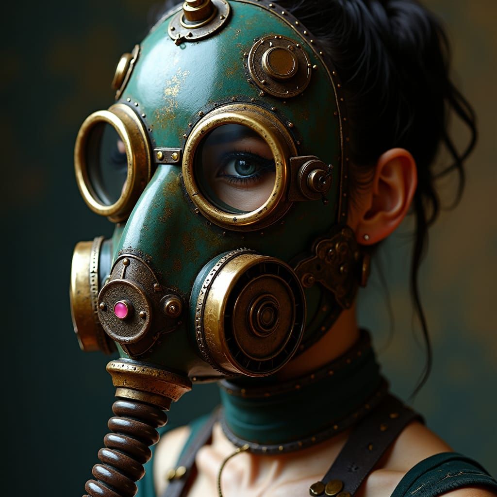 Steampunk Supermodel in Alien Gasmask: Victorian Photoillust...