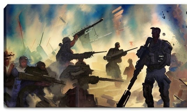 Dystopian Military Man in Gouache Style