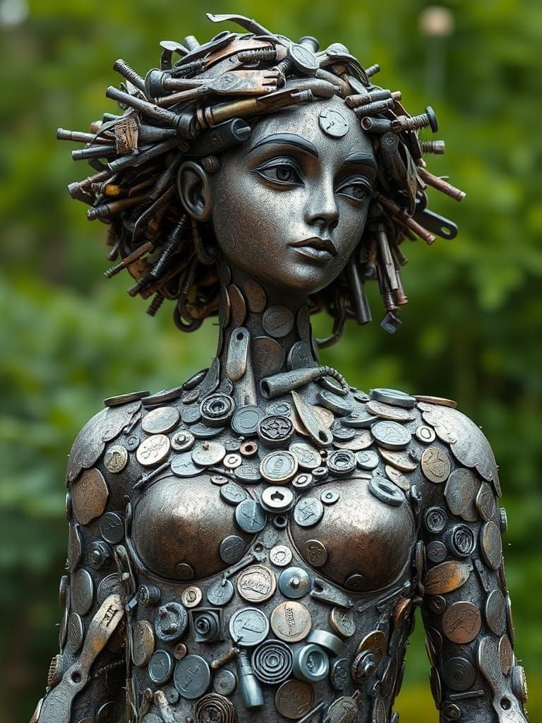 Scrap Metal Statue of a Beautiful Woman