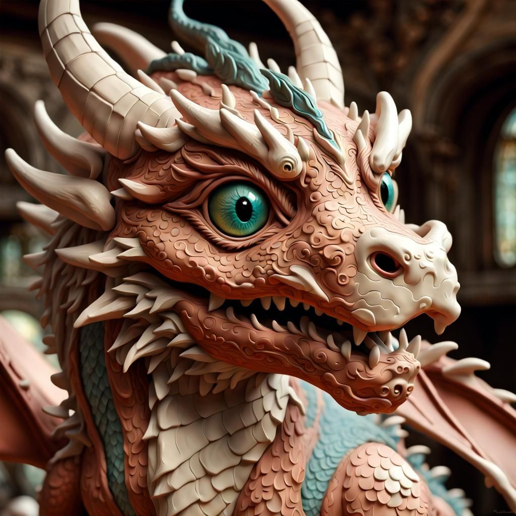 Adorable Clay Dragon Portrait in 3D