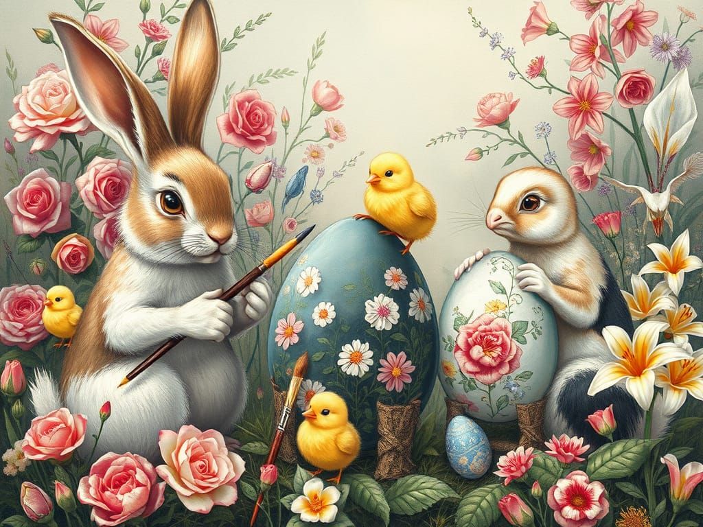 Painting Easter Eggs: A Whimsical Fairy Tale Scene