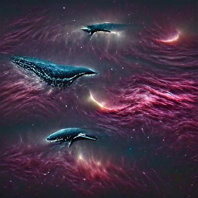 Cosmic Whales Journey Through Starry Nebula