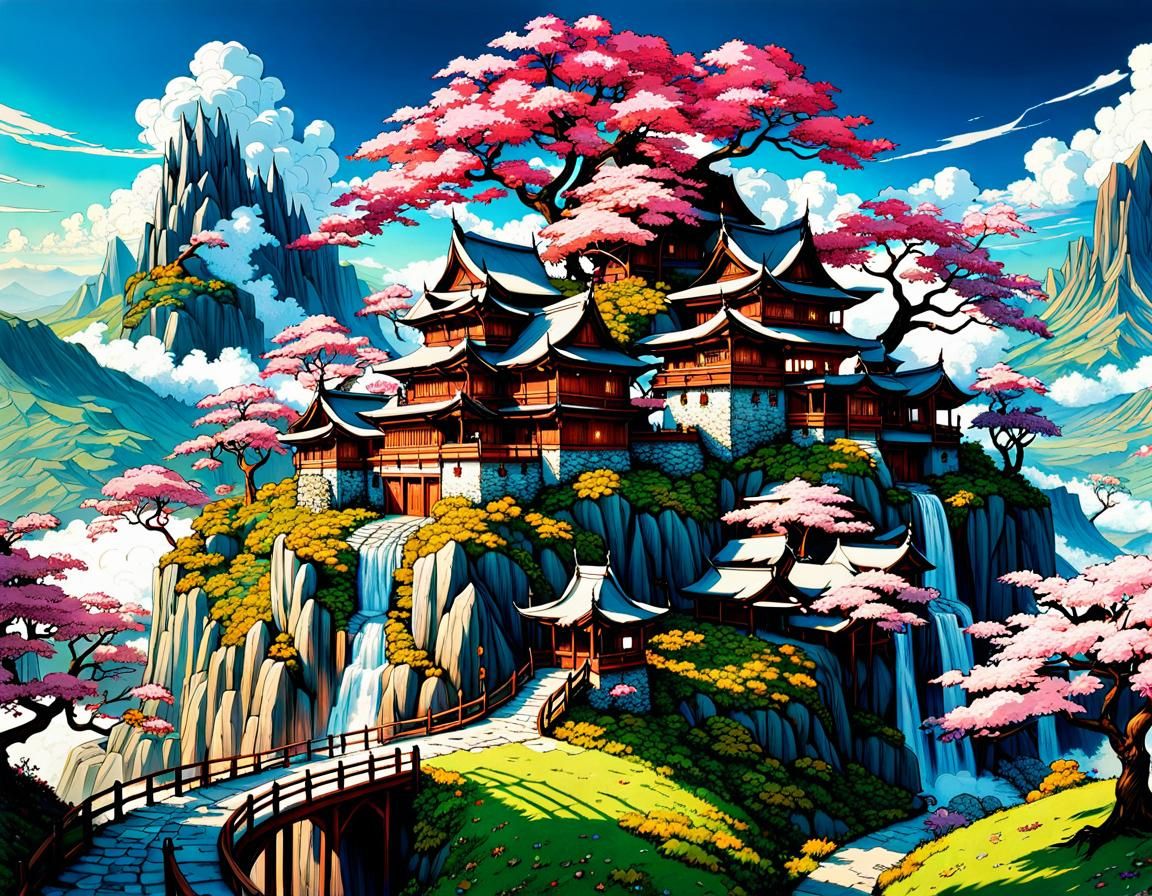 Cherry Tree Village: Epic Fantasy Landscape