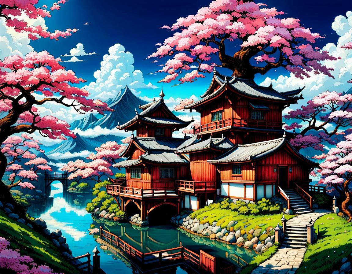 Cherry Tree Village: Epic Fantasy Landscape