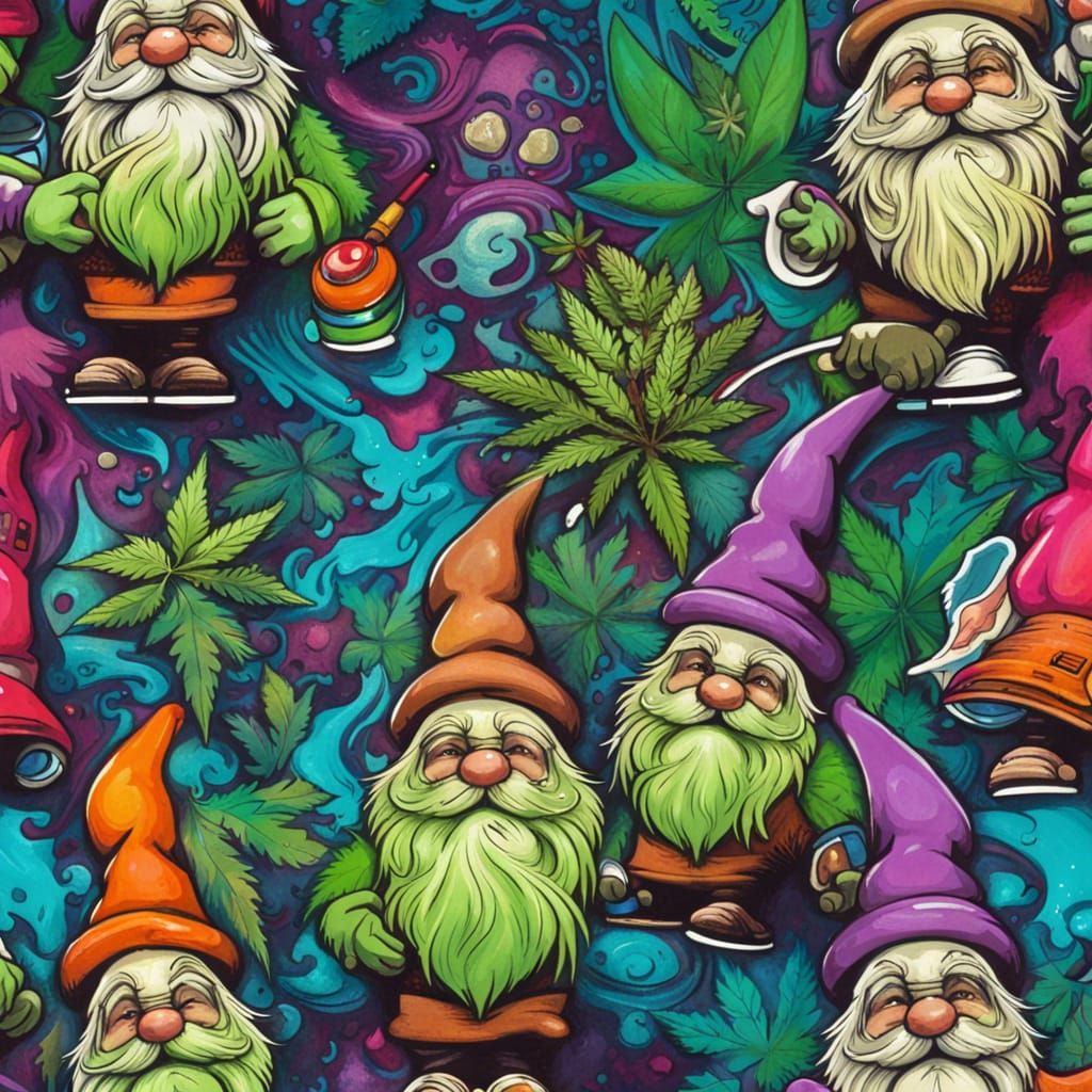 Smoking Gnome with Marijuana Leaf, Graffiti Art