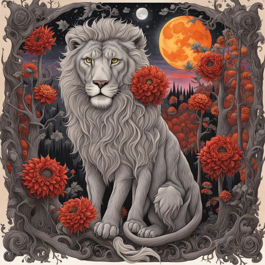 Gothic Tim Burton Forest with Lions, Tigers and Bears