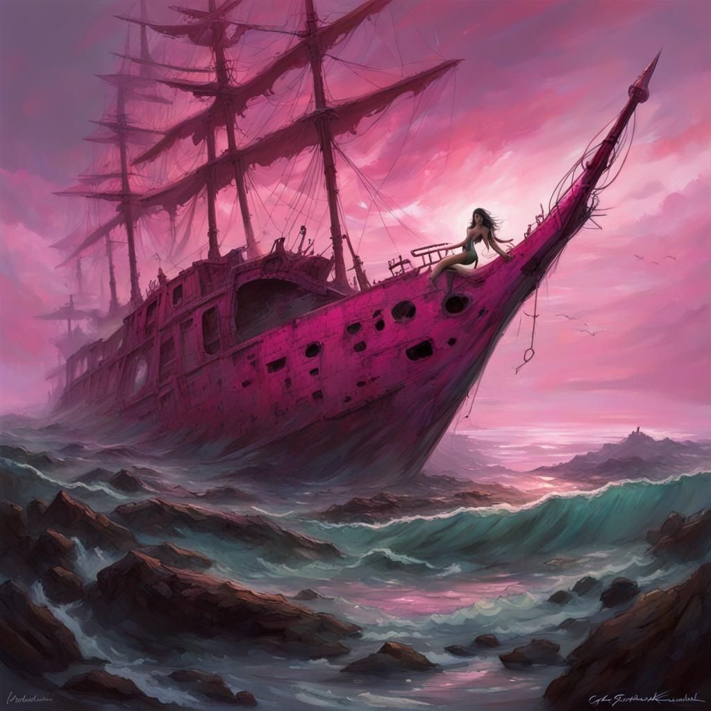 Pink Mermaid at Shipwreck, Sinister Style
