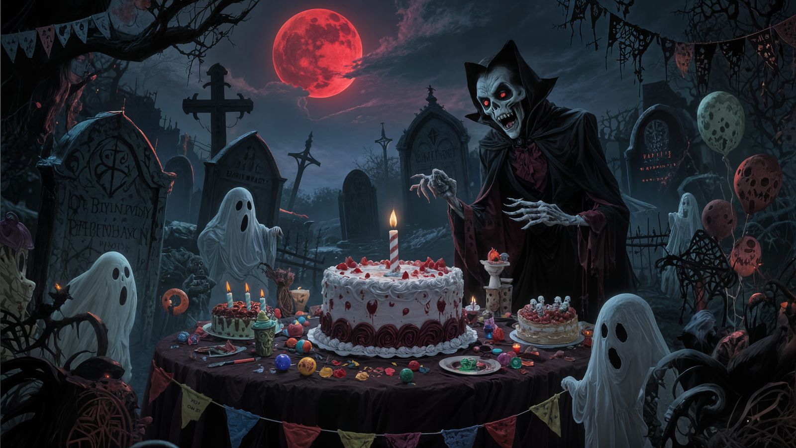 Undead Birthday Celebration Under Blood Moon