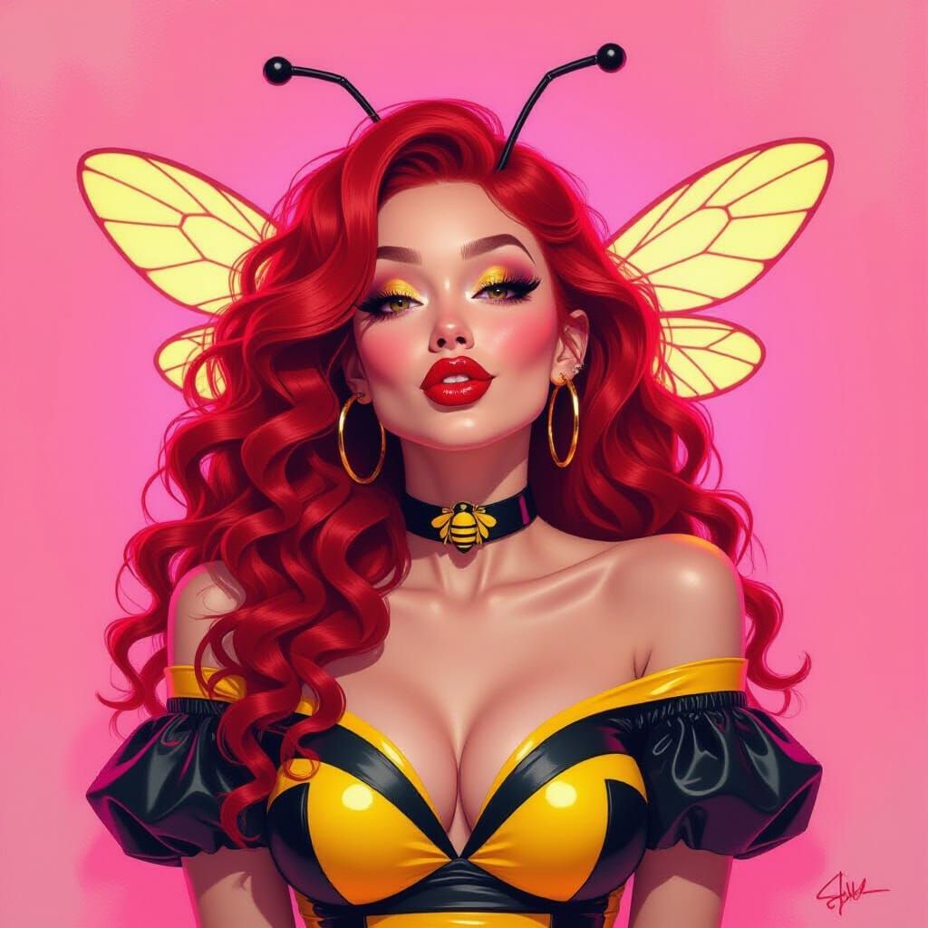 Sassy Bee Lady Portrait in Oil Painting Style