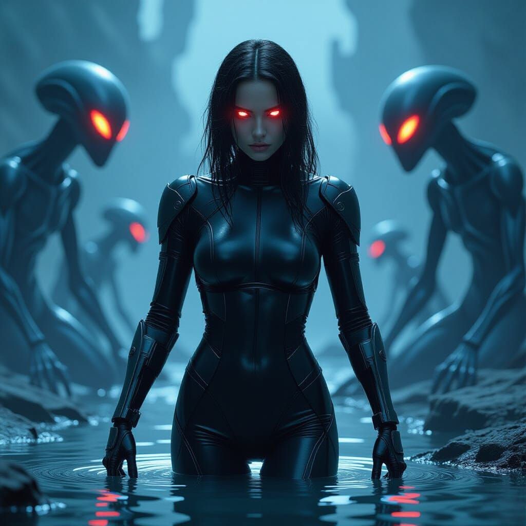 Cyborg Woman on Alien Planet in Futuristic Style
