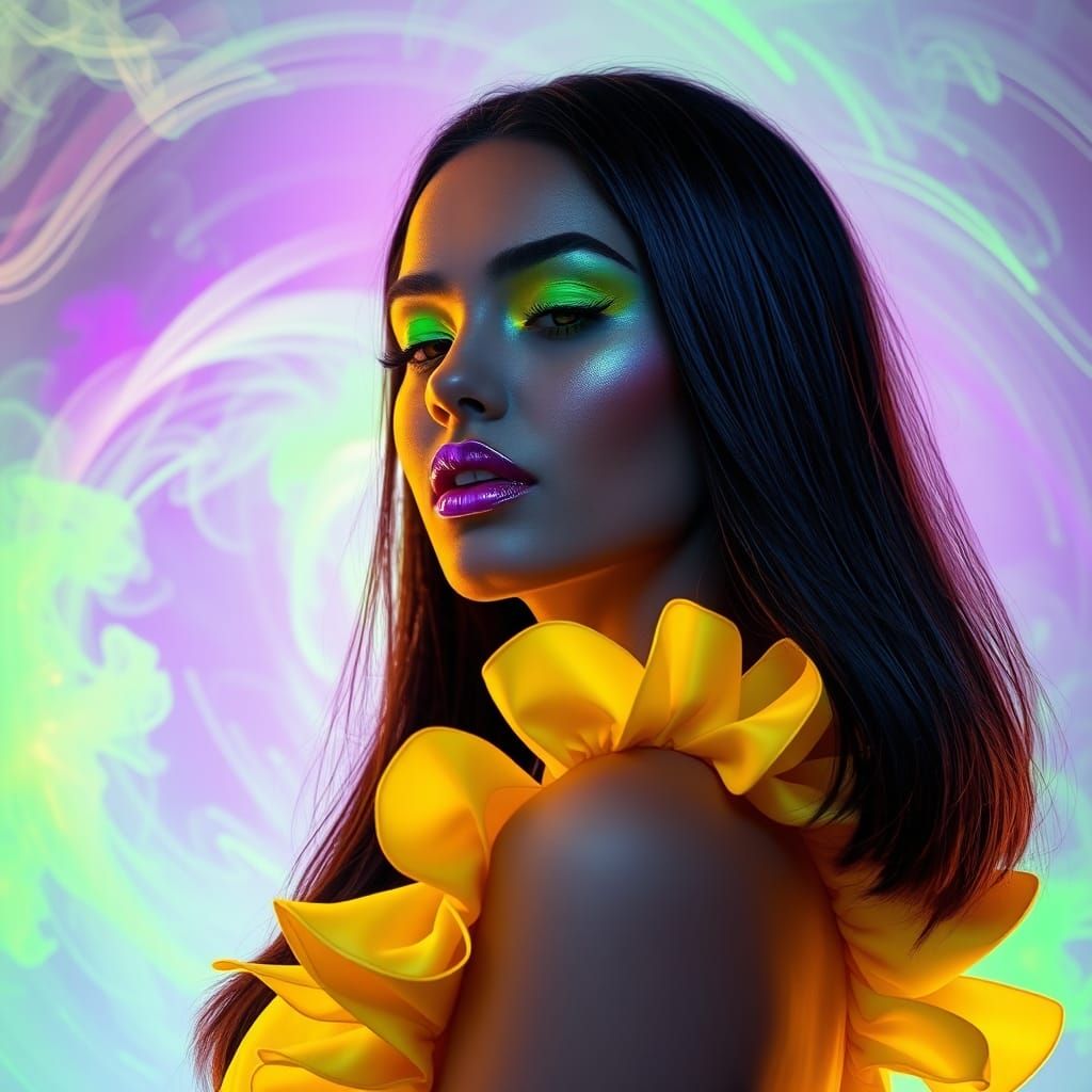 Futuristic Woman Portrait with Neon Glow and Vaporwave