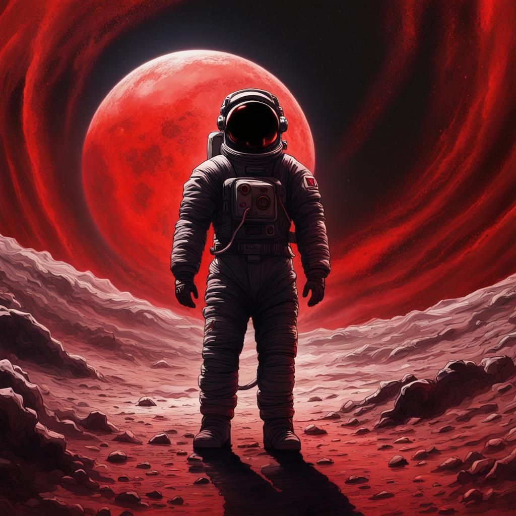 Astronaut Silhouette on Moon with Nebula Background