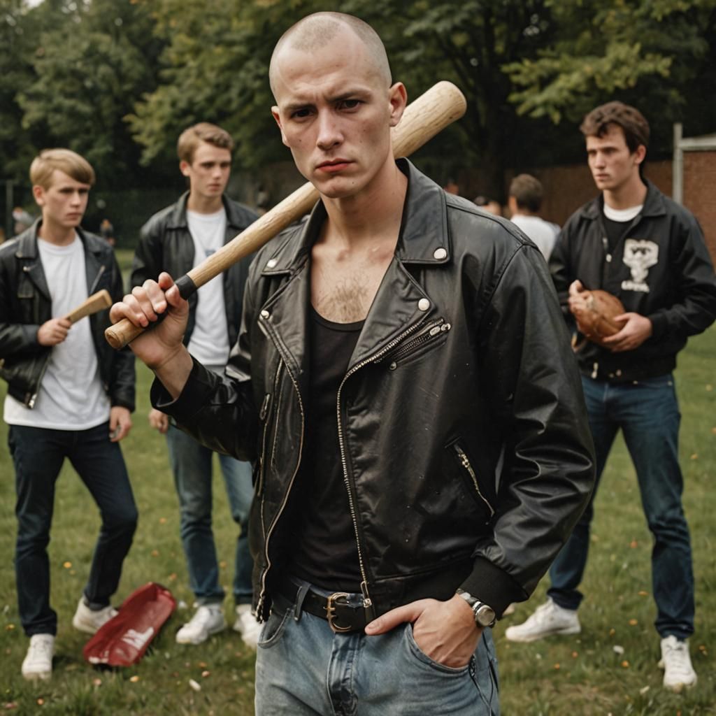 Skinhead with Baseball Bat Digital Art