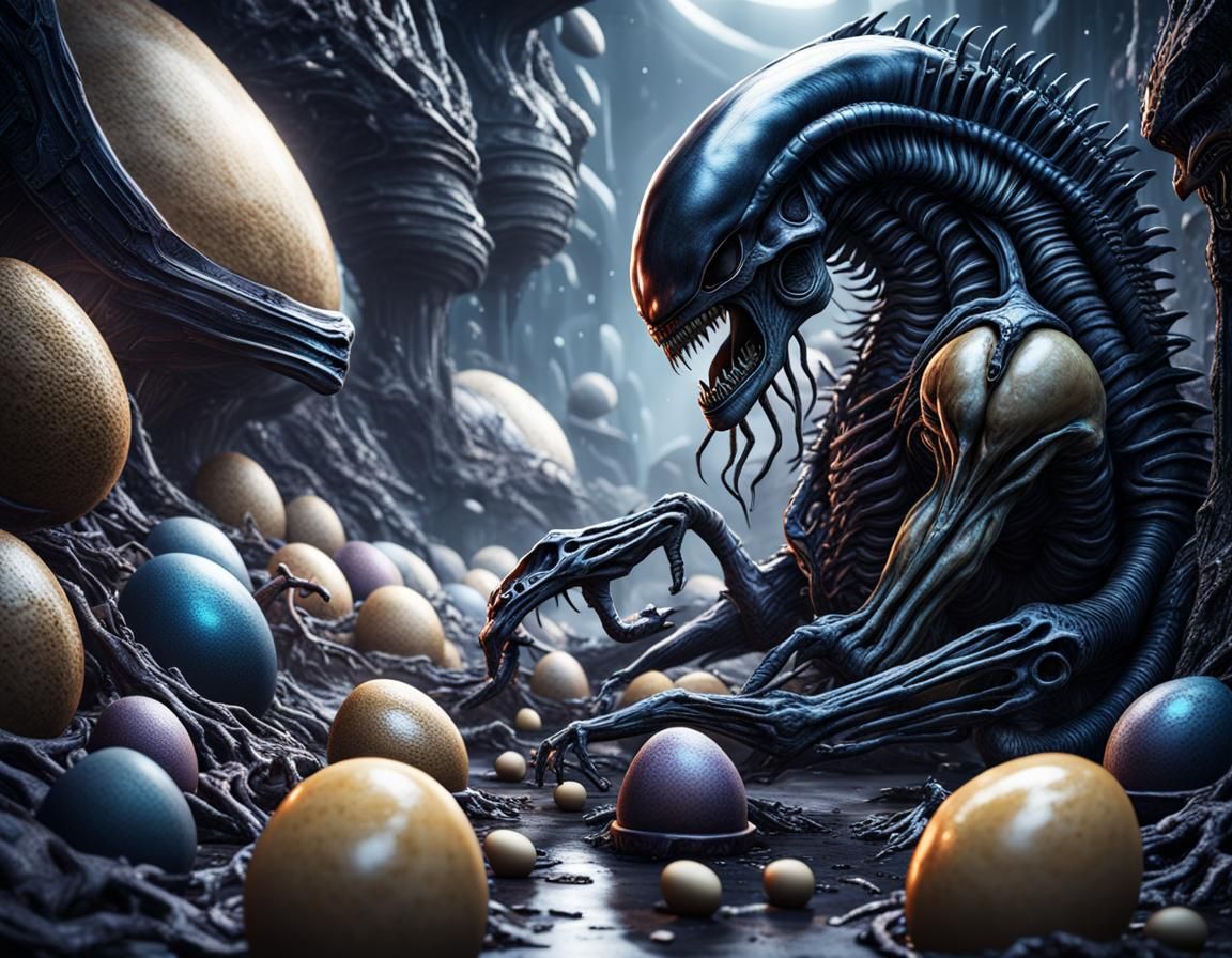 Alien Xenomorph and Eggs: Detailed Matte Painting
