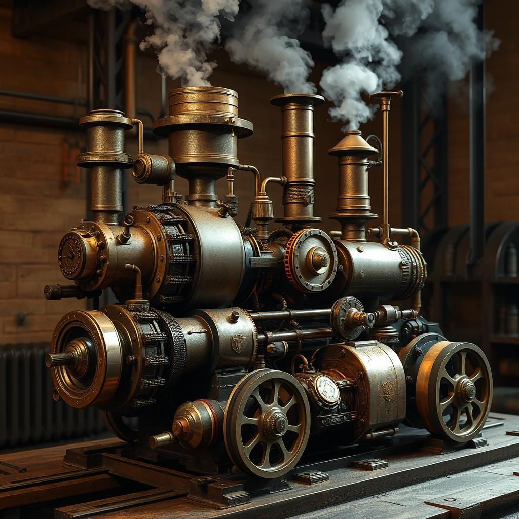 Detailed Steampunk Engine Illustration