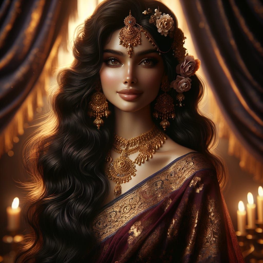 Regal South Asian Princess in Elegant Saree