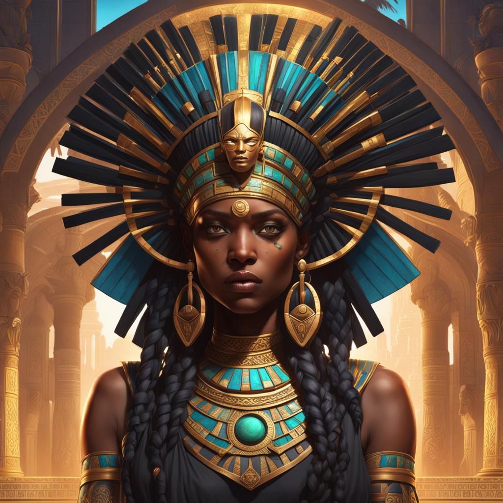 Black Egyptian Goddess Portrait in Hyperdetailed Style