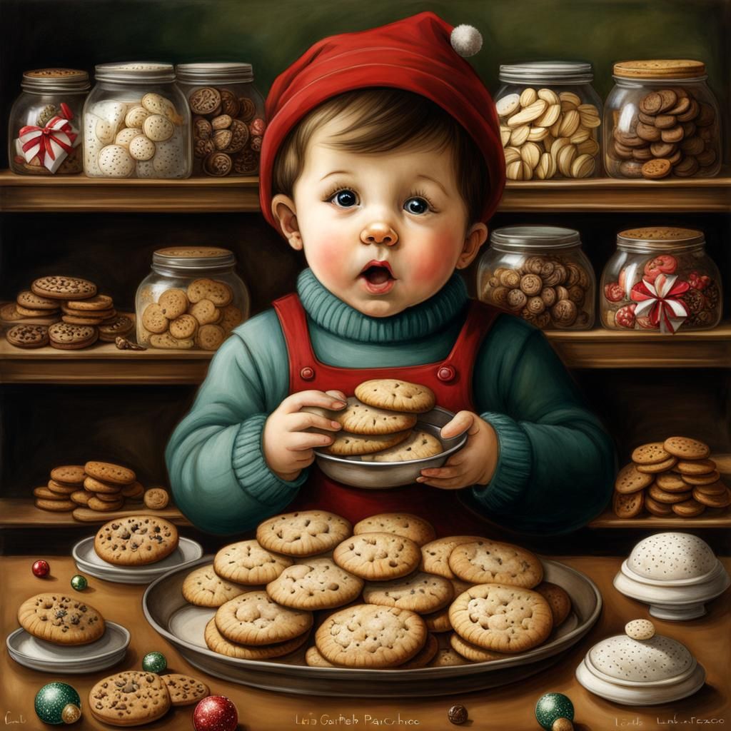 Toddler's Christmas Cookie Caper: Intricate Digital Art