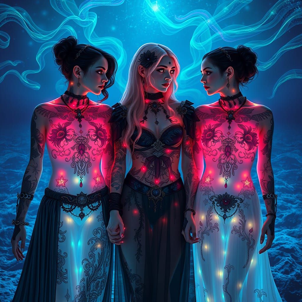 Goth Women Embody Cosmic Self-Love in Iridescent Dreamscape