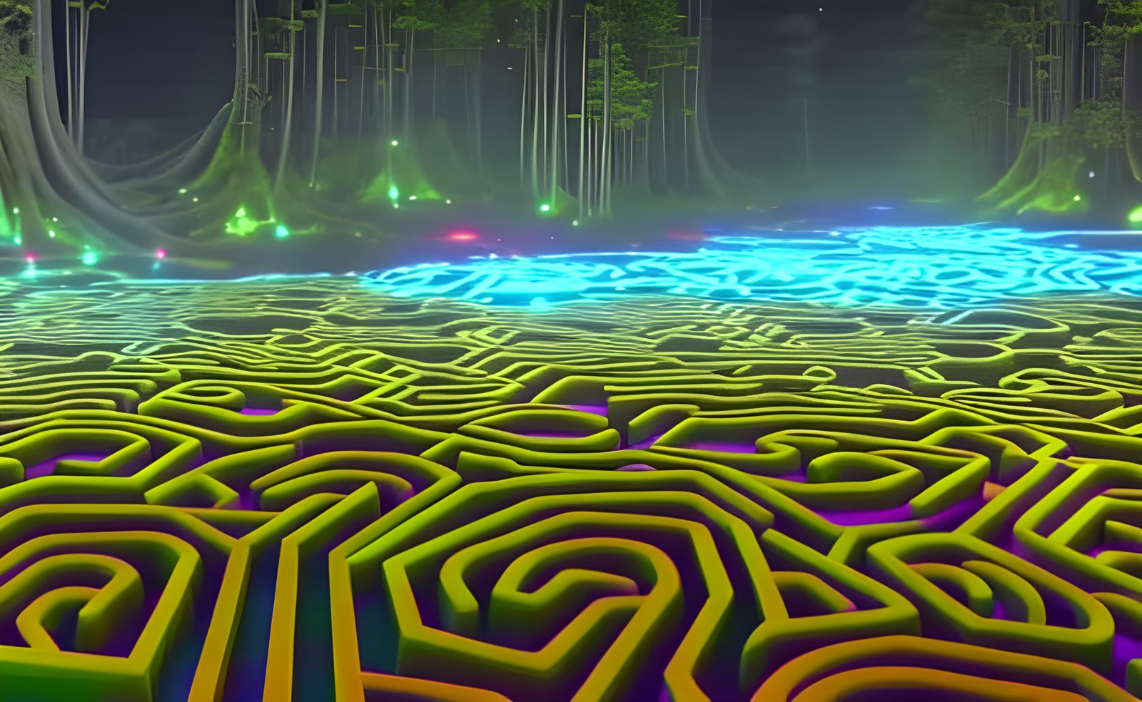 Iridescent Fungal Labyrinth in High-Fantasy Style